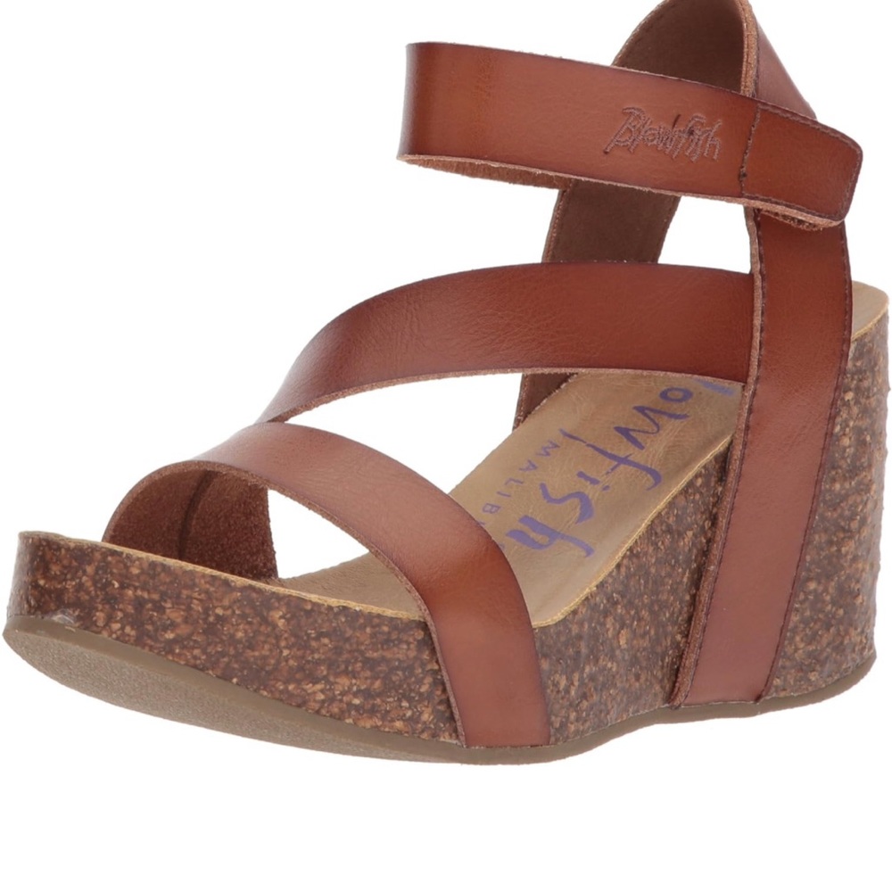 Blowfish Malibu Hapuku Cognac Cork Wedge Sandal size 8